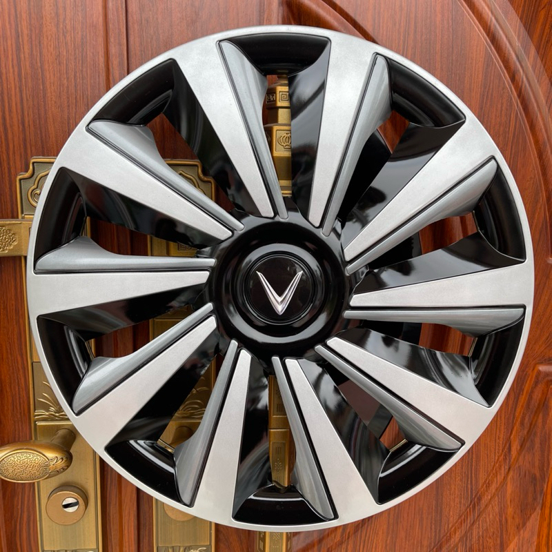 Bộ 4 ốp lazang VF3 lốp R16 mã 08 Xám kèm decan chữ V - ốp chụp mâm VF3 - ốp lazang vinfast VF3 R16
