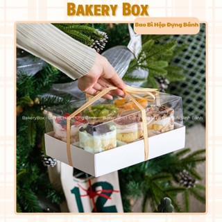 10 Hộp Giấy 6 Ngăn Nắp Nhựa Trong Đựng Bánh Ngọt Mix, Bánh Kem, Bánh Cupcake - BAKERY BOX