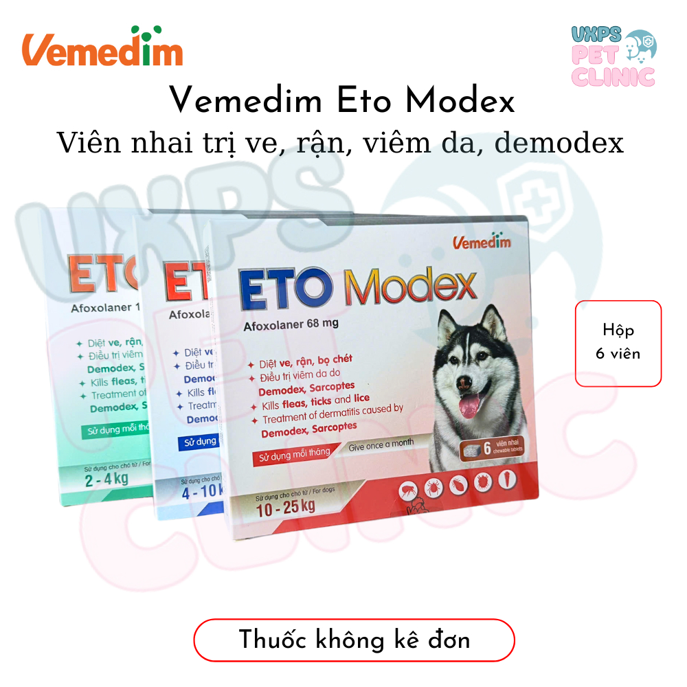 [Hộp 6 Viên] Eto Modex - Viên Nhai Phòng Ve Rận, Viêm Da, Ghẻ Do (Demodex Canis) Dành Cho Chó