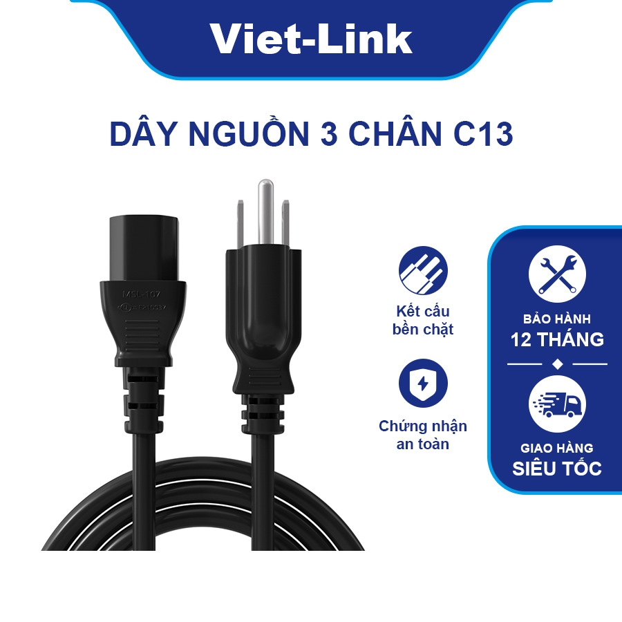 Dây nguồn 3 chân NEMA5-15P+C13 VIET-LINK FP019-00 ULSVT 18AWG 3C OD6.3 màu đen | Bảo hành 12 tháng