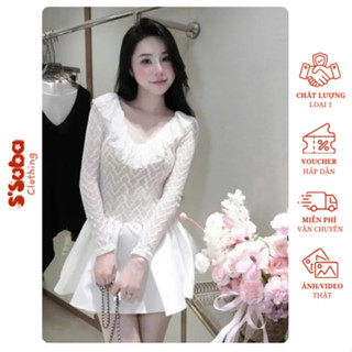 Váy tiểu thư sang chảnh S'suba Clothing thiết kế dài tay ren cổ bèo phối chân váy tafta hot girl quyến rũ hẹn hò dạo phố