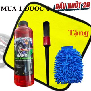 Combo 4 món rửa xe tại nhà (xà bông rửa xe 1 lít + khăn lau xe 2 mặt vàng xám 3M + găng tay san hô rửa xe + Cọ cán đen)