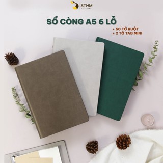 Sổ còng bìa da PU A5  6 lỗ - Bìa còng kèm 50 tờ giấy ruột, tab phân trang - Dùng ghi chép, bujo