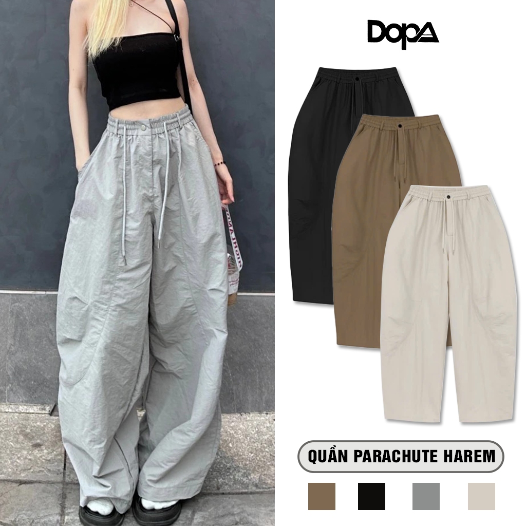  Quần Parachute Harem Ống Rộng Dáng Thụng Chất Vải Kaki Gió Nhăn Cao Cấp Hot Trend Dễ Phối Đồ 