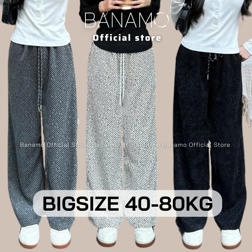 Quần nữ Banamo Fashion quần dạ kim tuyến ống rộng dáng suông nữ cạp chun lưng cao có dây rút hot trend 9902