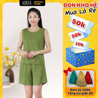 Đồ Lanh Nữ Mặc Nhà AHOA Quần Đùi Cổ Tròn, Đồ Bộ Tole Trung Niên Cho Mẹ Cao Cấp, Đồ Bộ Lanh Nữ Hoa Nhí Trung Tuổi BL16