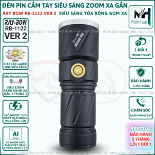 Đèn pin cầm tay siêu sáng RAY BOW 1122 chiếu xa 600 mét có ZOOM xa gần chống nước sạc ngược cho điện thoại