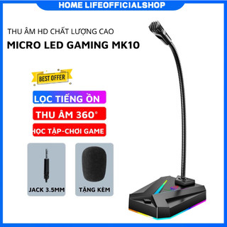   📢Free shipping🕹️ Micro Máy Tính Laptop MK10 LED RGB Thu Âm Chống Nhiễu Kết Nối Jack USB Hoặc 3.5mm Dùng Live Stream 