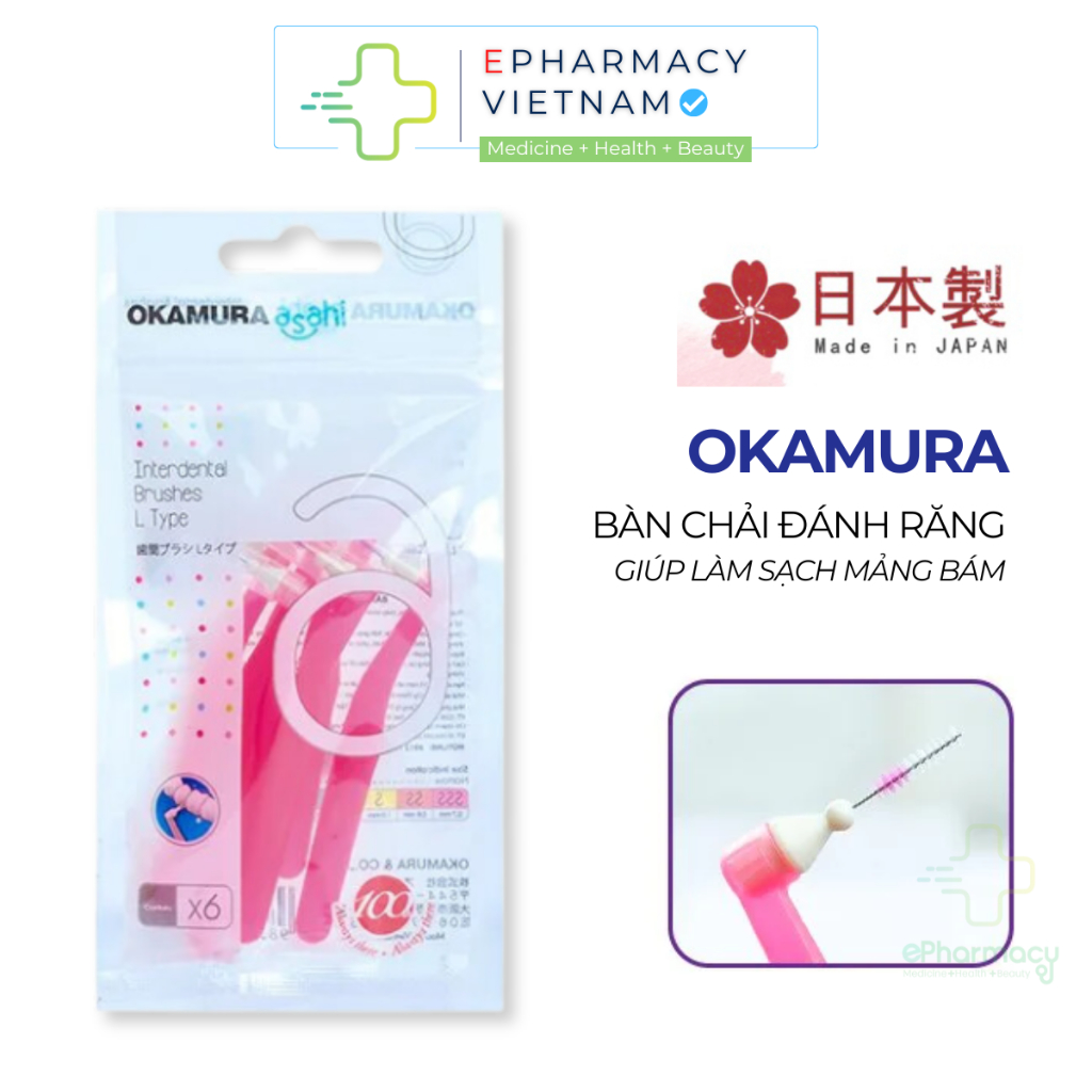 Bàn chải Kẽ Răng OKAMURA Asahi Dạng L Làm Sạch Mảng Bám, Bảo Vệ Răng Miệng 6pcs