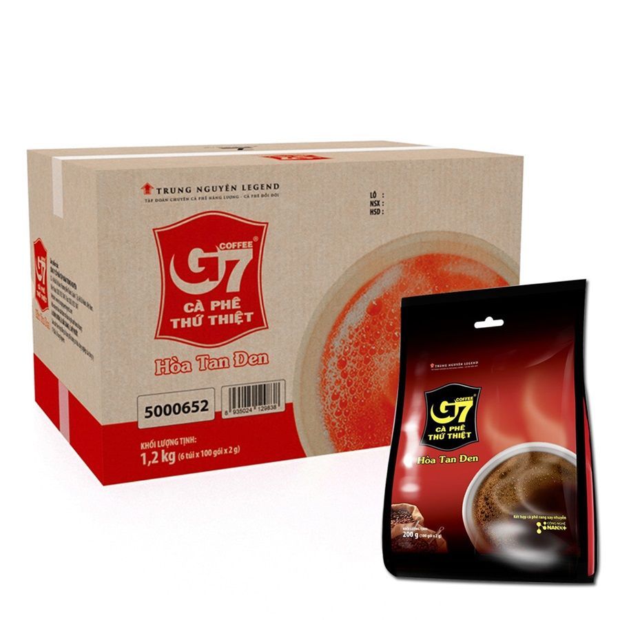THUNG_DENNHI B100_Cà phê Trung Nguyên G7 hòa tan đen không đường - 2g x 100 gói - Thùng 6 bịch