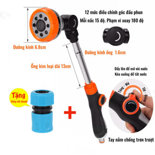 Vòi tưới cây, vòi xịt rửa sân vườn dài 47.5cm có 8 kiểu phun khác nhau
