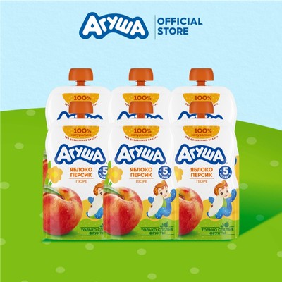 Combo 6 Gói Trái cây nghiền vị táo và đào Agusha 90g/gói dành cho bé từ 5 tháng trở lên