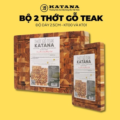 Bộ 2 thớt thái gỗ Teak Cao Cấp Thương Hiệu KATANA - Hình Chữ nhật KT00 và KT01 dày 2.5mm