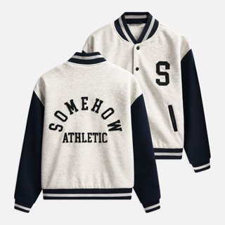 Áo Khoác Nam Varsity Black Sleeves, Chất Vải Dạ Thoải Mái, AK0077, SOMEHOW