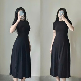 Váy body dáng dài SANJOLI Đầm Nữ Dự Tiệc Thun Tay Ngắn Dệt Kim Thiết Kế Hàn Quốc Cổ tròn Basic VD009