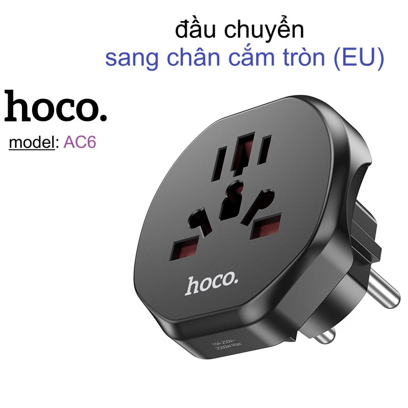 Đầu chuyển ổ cắm đa năng sang chân cắm tròn Hoco AC6 universal conversion plug EU