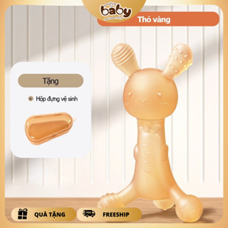 ( tặng kèm hộp đựng) Gặm Nướu Cao Cấp Cho Bé, Ngậm Nướu Chất Liệu Silicone Nano Bạc Hình Thỏ Cầm Tay cho trẻ