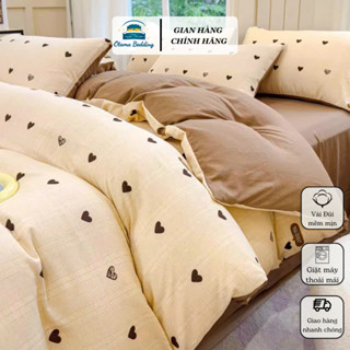 Bộ chăn ga gối 4 món cotton đũi vintage hoa nhí decor phòng drap nệm bo chun phủ Otama Bedding