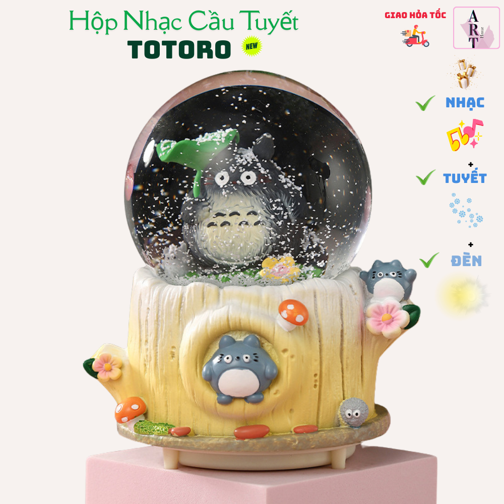 Hộp Nhạc Cầu Tuyết Totoro Cầm Lá 3D Có Nhạc Quà tặng trang trí