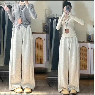 Quần ống rộng nỉ 2 da - Quần ống rộng suông lưng cao có dây điều chỉnh