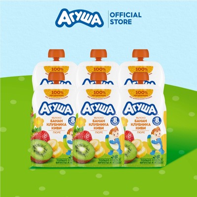 Combo 6 Gói Trái cây nghiền vị táo, chuối, dâu tây và kiwi Agusha 90g/gói dành cho bé từ 8 tháng trở lên
