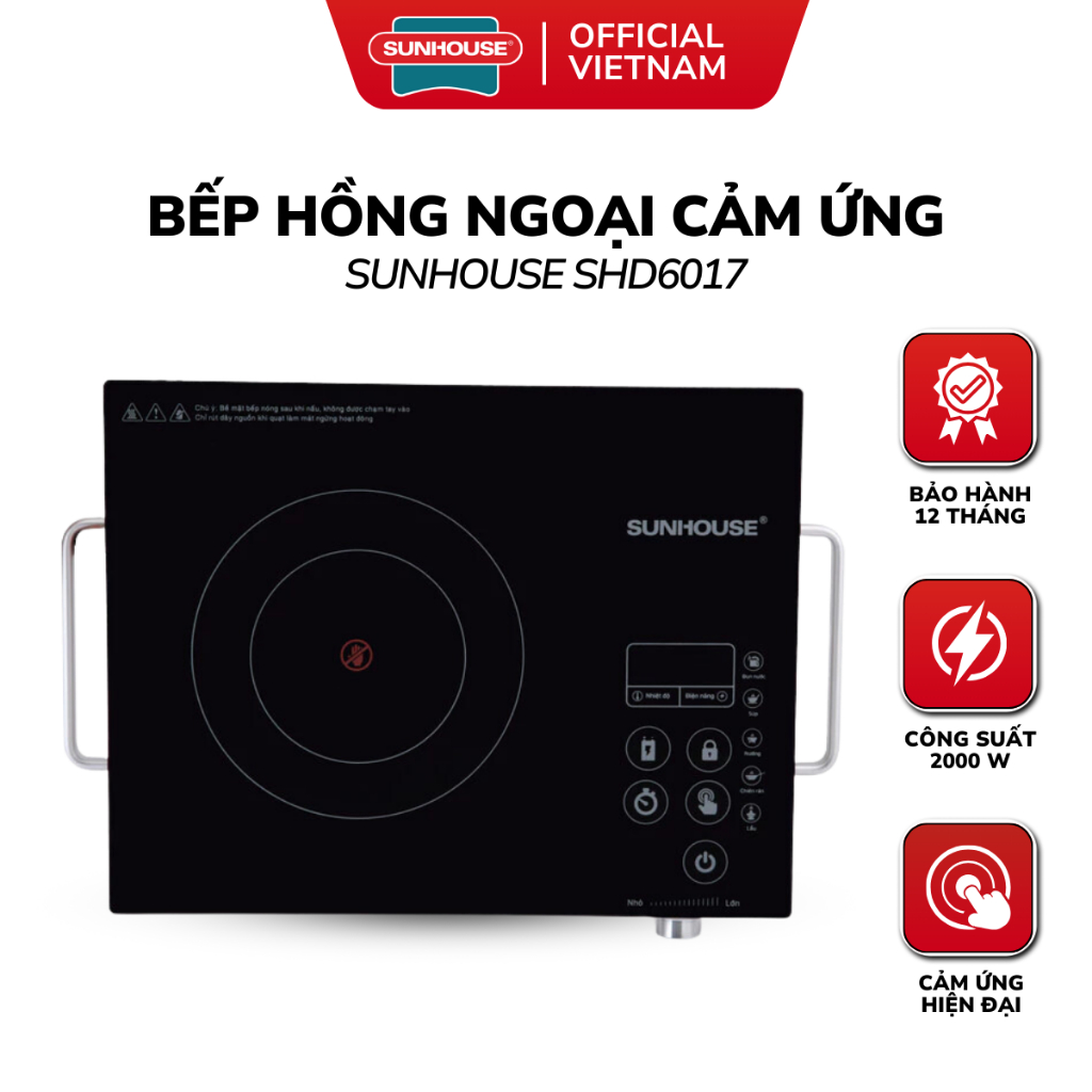 Bếp Hồng Ngoại SUNHOUSE SHD6017 - Công Suất 2000W, Cảm Ứng, Nấu Đa Năng, Bảo Hành 12 Tháng