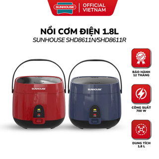 Nồi Cơm Điện SUNHOUSE SHD8611N / SHD8611R - 1.8L, Lòng Nồi Chống Dính, Mâm Nhiệt Lớn, Nấu Nhanh