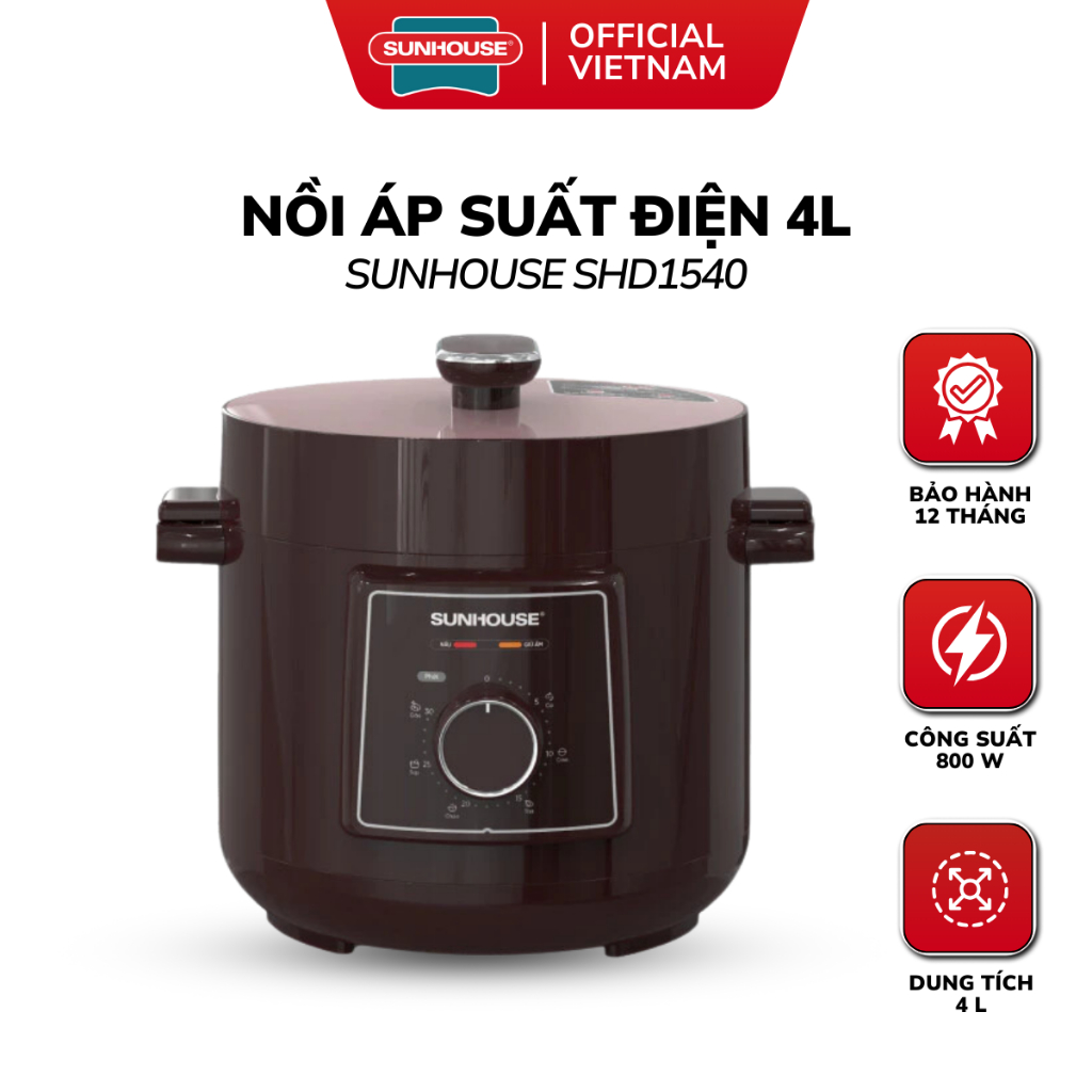 Nồi Áp Suất Điện Đa Năng Sunhouse SHD1540 4 Lít, Xả Áp Bằng Nút Ấn An Toàn, Bảo Hành 12 Tháng