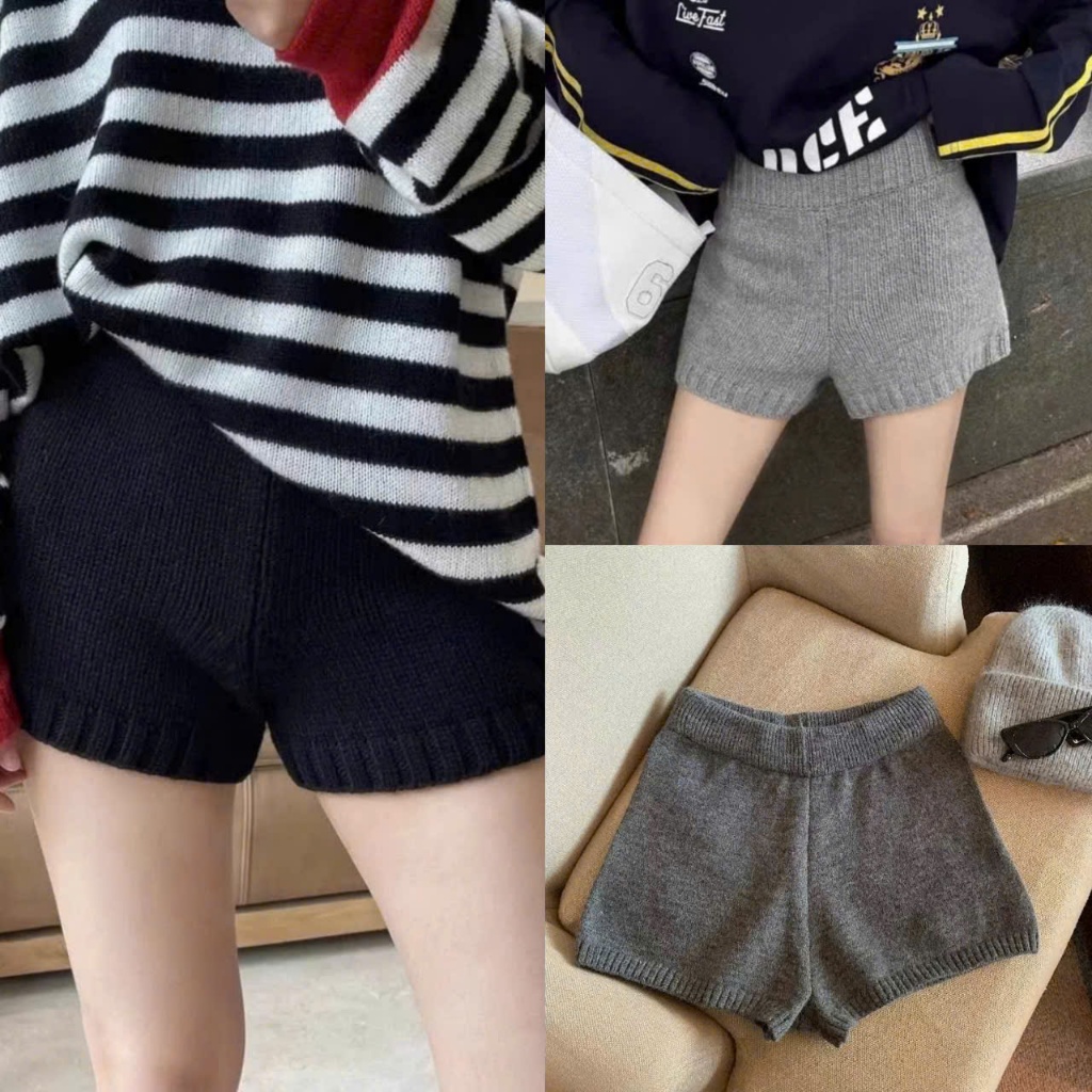 Quần Short Len Nữ Dáng Ngắn Ống Bó Size S M - Halinh Shop - Quần Len Lân Cạp Chun Nữ