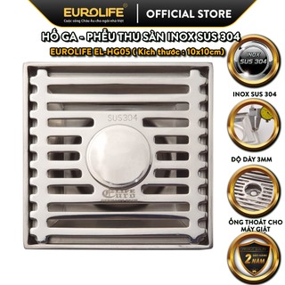 Phễu thu sàn, thoát sàn chống hôi có đường thoát cho máy giặt Inox SUS 304 Eurolife EL-HG05