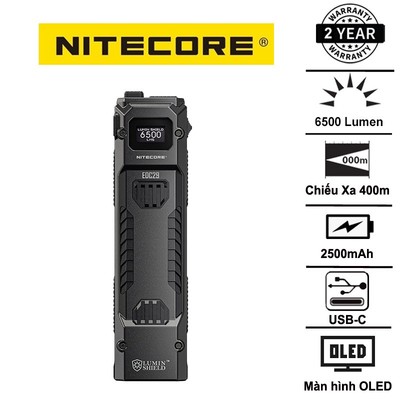 Đèn pin NITECORE EDC29 sáng 6500lumen chiếu xa 400m sạc USB-C màn hình OLED