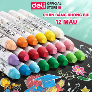 Hộp 12 Phấn Màu Viết Bảng Không Bụi Deli chống bẩn tay vẽ mỹ thuật, trang trí dành cho học sinh, giáo viên MB405