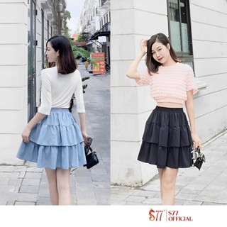 [45-85kg] Chân váy nữ 2 tầng có big size xếp ly quần trong Y2K trắng xanh biển S77.SP011975.1