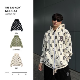 Áo Khoác Hoodie Nỉ Bông The Bad God Repeat Có Mũ Local Brand Hoạ Tiết Monogram