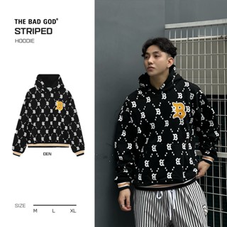 Áo Hoodie Nỉ Bông The Bad God Striped Có Mũ Local Brand Hoạ Tiết Monogram Logo Chữ B Thêu
