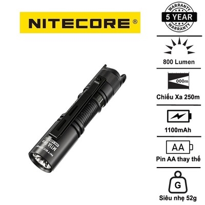 Đèn pin mini NITECORE MT1A Pro độ sáng 800 lumens tầm chiếu xa 250m pin sạc 14500 dung lượng 1100mAh