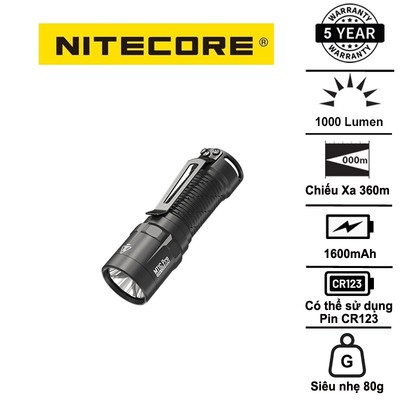 Đèn pin mini NITECORE MT1C PRO sáng 1000lm chiếu xa 360m pin 18350 1600mAh