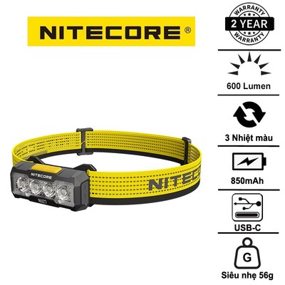 Đèn pin đội đầu siêu nhẹ NITECORE NU27 sáng 600lumen chiếu xa 123m thay đổi màu ánh sáng