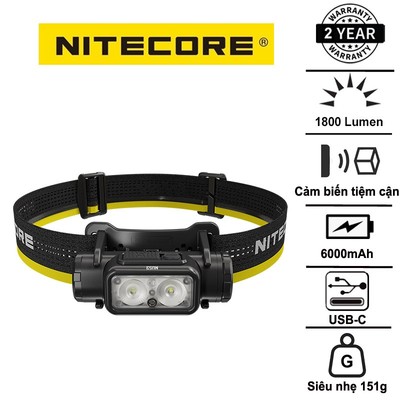 Đèn pin đội đầu NITECORE NU53 sáng 1800 lumens chiếu xa 175m pin 21700 6000mAh sạc nhanh USB-C