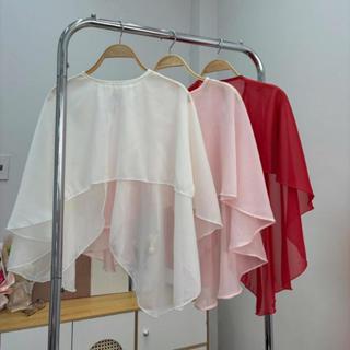 Áo choàng dáng ngắn voan tơ hồng/kem/đen - Orimi