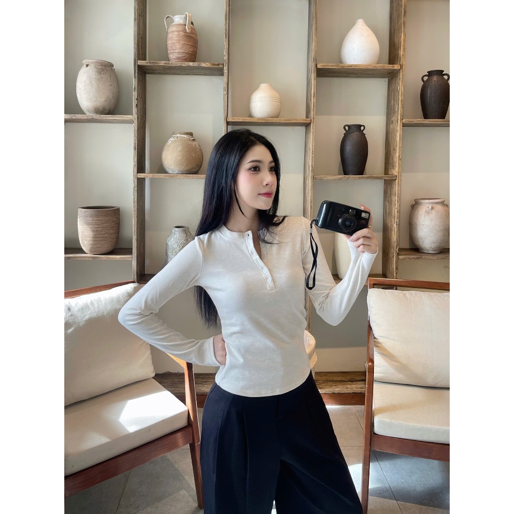Áo thun tay dài nữ cúc xẻ Coolme, áo dài tay nữ ôm body khuy ngực chất lông thỏ tôn dáng - GLT | BigBuy360 - bigbuy360.vn