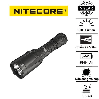 Đèn pin chiến thuật NITECORE SRT7i độ sáng 3000 lm chiếu xa 580m pin 21700 công tắc kép xoay