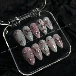 Nailbox Thiết Kế Móng Úp, Móng Tay Giả tráng gương Nơ Hồng Y2K 196 Ảnh Thật Nailbox Junly