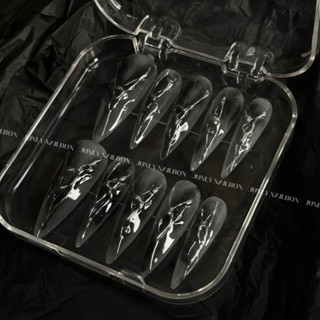 Nailbox Thiết Kế, Móng Giả Tráng Gương Bạc Loang Đen 123 ảnh thật