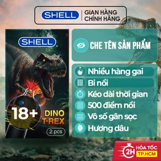 Bao cao su Shell Dino T-rex - 1 bao nhiều hàng gai, bi nổi lớn + 1 bao Shell Performax (Hộp 2 cái) | SHELL CHÍNH HÃNG