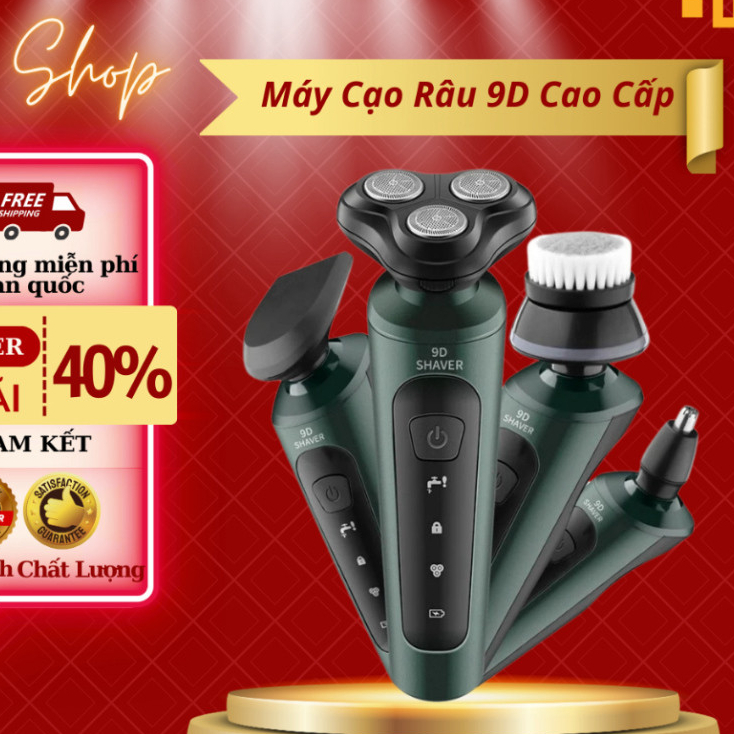 Máy Cạo Râu 9D Thiết Kế 3 Lưỡi Kép 4 In 1 Hàng Cao Cấp IP X7 Kháng Nước Hiện Đại