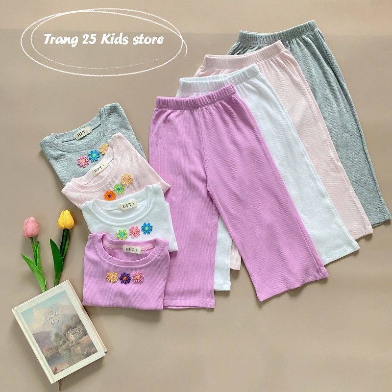 [Tặng kèm hoa ruy-băng] Bộ dài tay G573 bé gái vải gân mềm mại, form áo ÔM quần Rộng