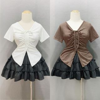 Áo thun rút dây bigsize nữ chất gân tăm đuôi tôm tôn eo tay ngắn dáng croptop style cá tính G42