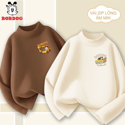Áo giữ nhiệt cho bé trai BOBDOG chất liệu zip lông co giãn tốt in hình oto, máy xúc cute cho bé