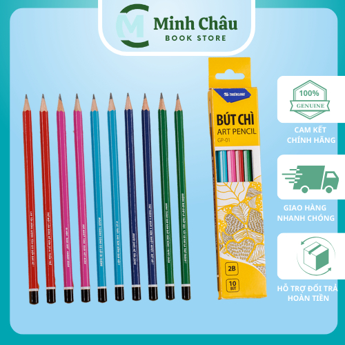 Hộp 10 bút chì 2b Thiên Long GP-01 mẫu mới, bút chì 2b nhiều màu sắc đẹp